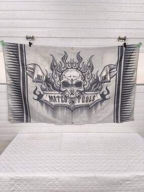 Matco Tools Skull & Flames Garage Banner Grommeted Flag - Silver/Black
